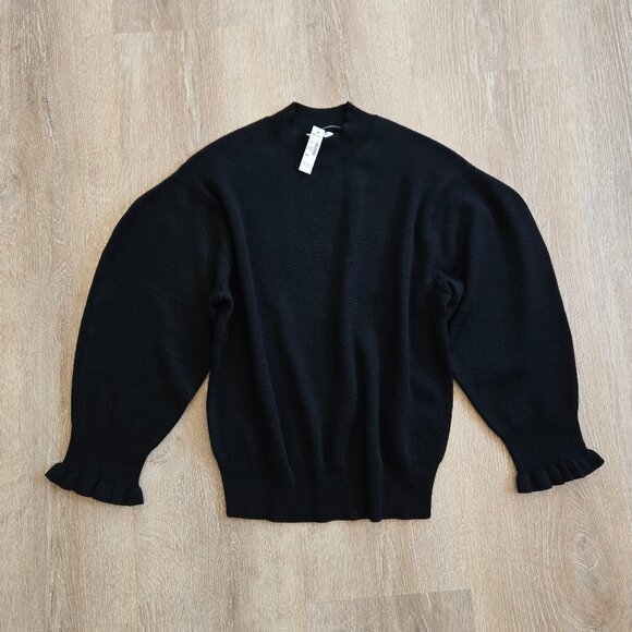 Madewell Merino Wool Ruffle Mockneck Sweater Sz Small Puff Sleeve New With Tags - Picture 1 of 17